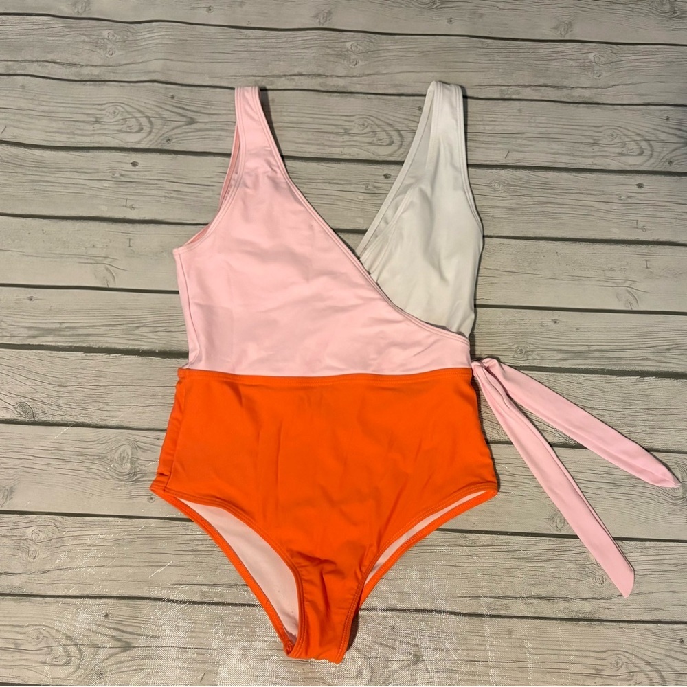 Colorblock Swimsuit - Pink, White, and Orange-small